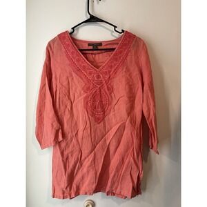 Tommy Bahama‎ Women's Linen Tunic Blouse Small 3/4 Sleeves V-Neck Coastal Boho